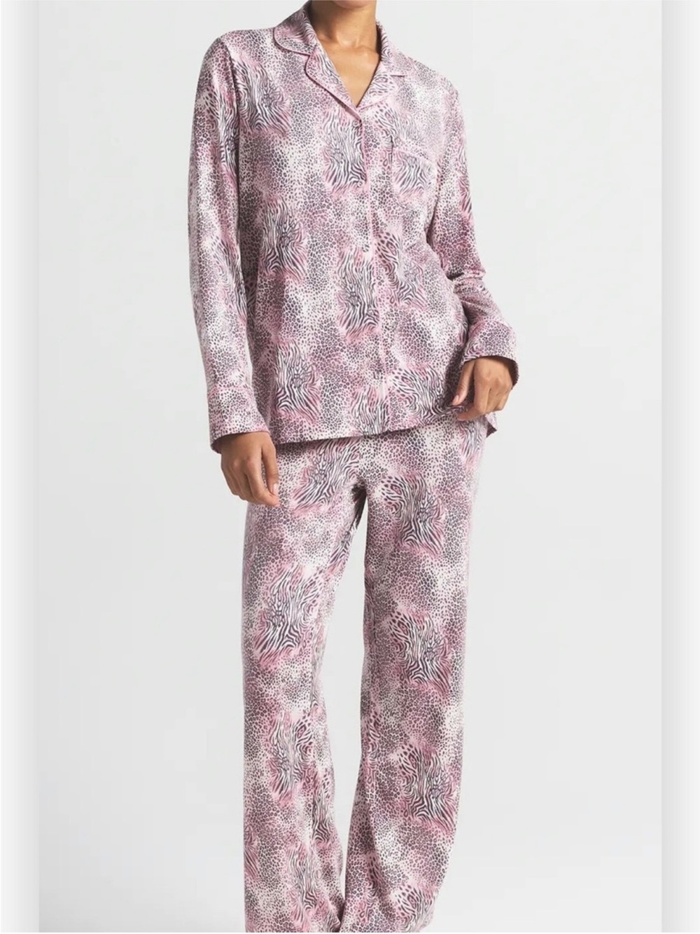 SKIMS NWT Sleep Pant and Top Long Sleeve- Bloom Mini Animal Print